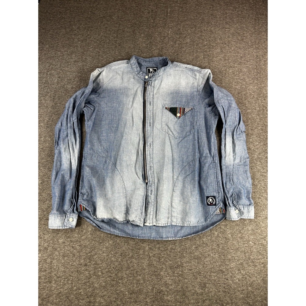 PRPS Goods & Co Aztec Chambray Denim Shirt Size 2XL Blue Long Sleeve Zip Up